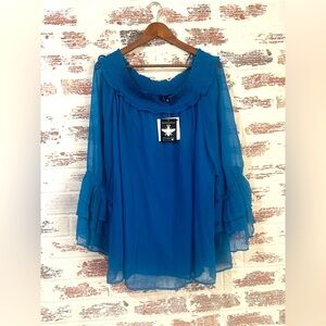 Antthony Blouse Ruffle Sleeves Blue NWT Size 3X